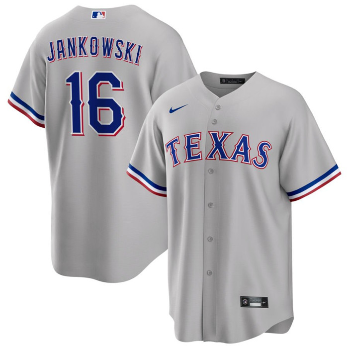 Men's Texas Rangers #16 Travis Jankowski Gray Cool Base Stitched Baseball Jersey - Click Image to Close